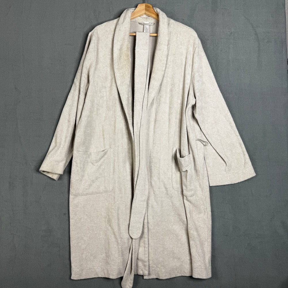 HANRO‎ Terry Cloth Shawl Collar Robe Bathrobe Belted Neutral Tan Size M